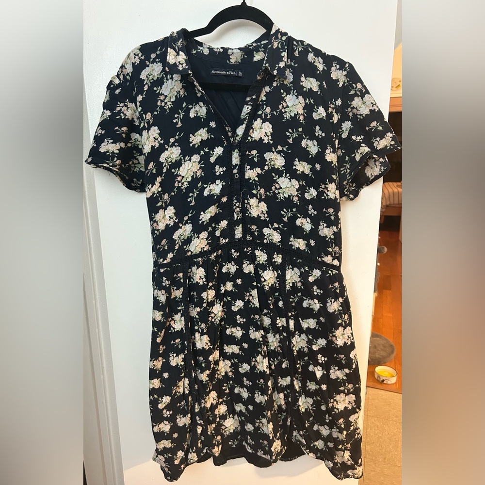 Floral Navy Mini Shirt Dress